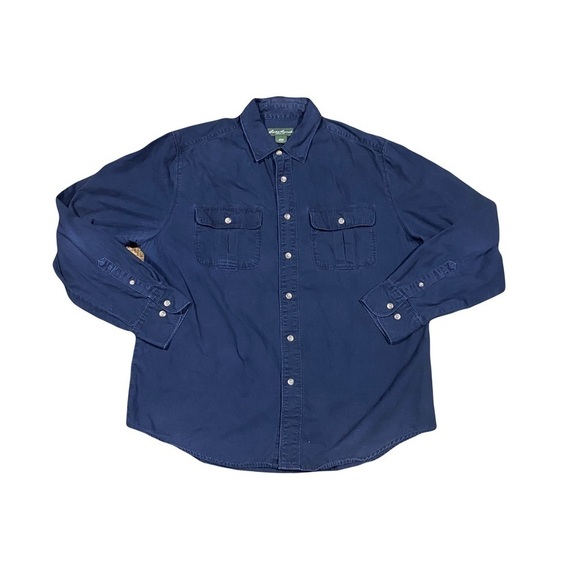 Eddie Bauer navy blue fisherman long sleeve button down large - Picture 1 of 4